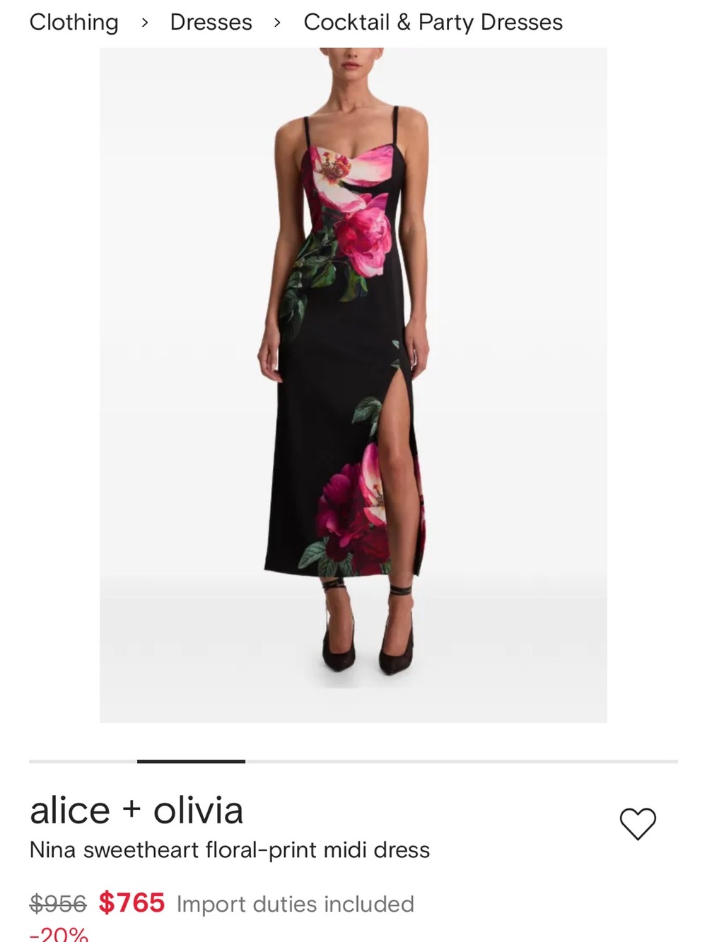 Alice + Olivia Nina black floral sweetheart neckline long dress